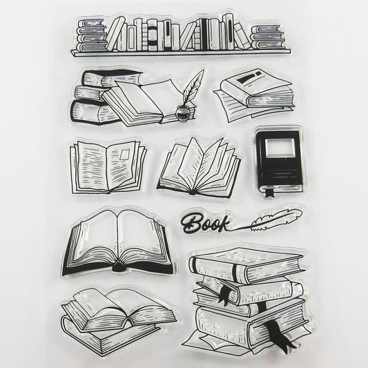 Books on a Bookshelf Clear Stamp Sheet Silicone Journal Scrapbook Cards