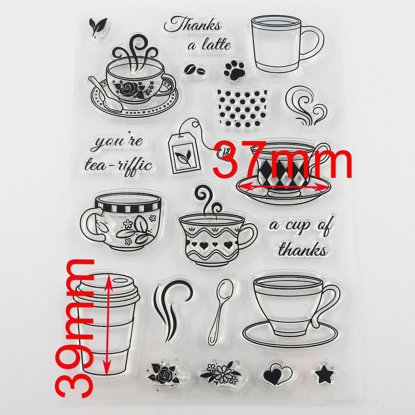 Thanks a Latte Tea Coffee Clear Stamp Sheet Silicone Journal Scrapbook Cards