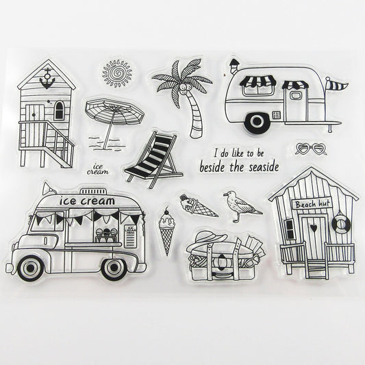 Beach Hut Seaside Clear Stamp Sheet Silicone Rubber Journal Scrapbook Cards