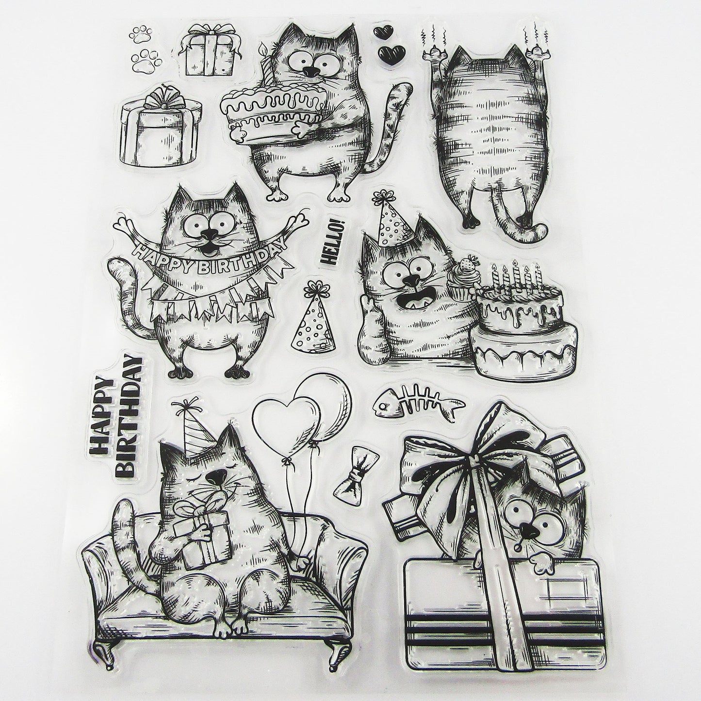 Happy Birthday Cats Clear Stamp Sheet Silicone Journal Scrapbook Cards