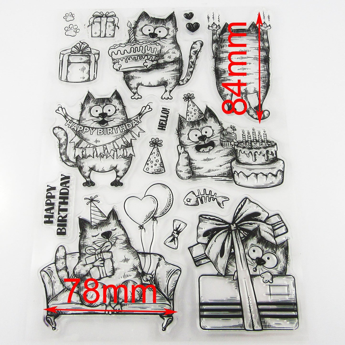 Happy Birthday Cats Clear Stamp Sheet Silicone Journal Scrapbook Cards