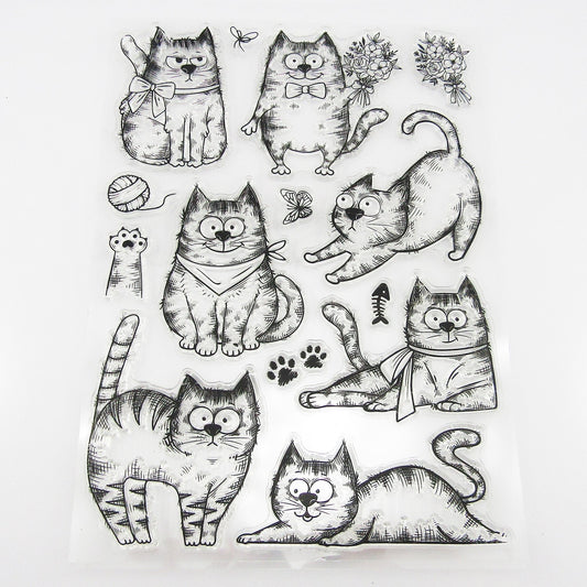 Cartoon Cat Clear Stamp Sheet Silicone Journal Scrapbook Cards