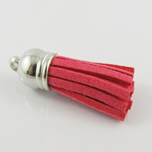 10pce Faux Suede Tassel 35-37mm CCB Acrylic Cap Strawberry Colour Accessory