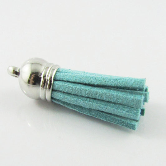 10pce Faux Suede Tassel 35-37mm CCB Acrylic Cap Teal Colour Accessory