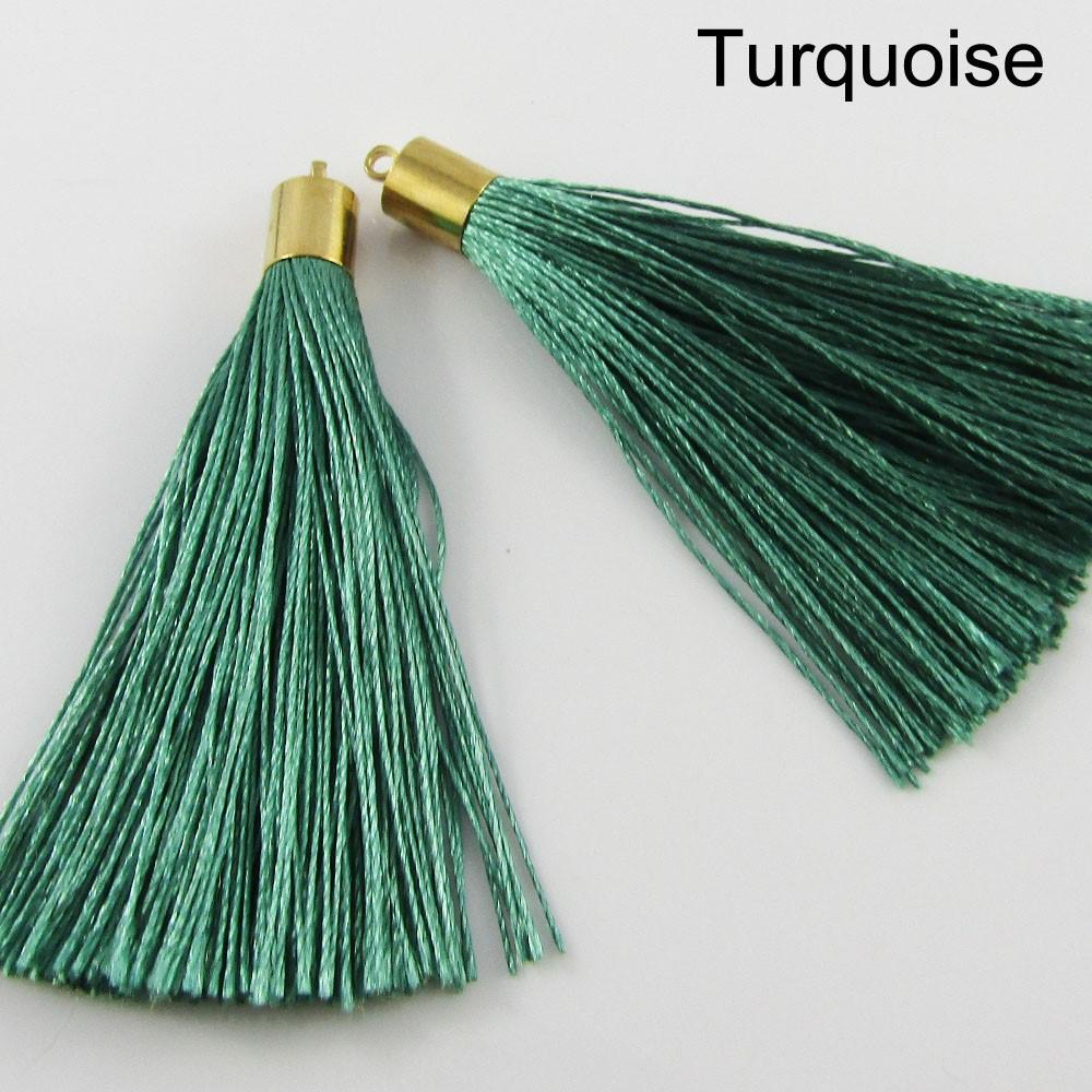 10pce Silky Polyester Tassel with Gold Alloy Cap 60mm Pick Colour Earrings etc