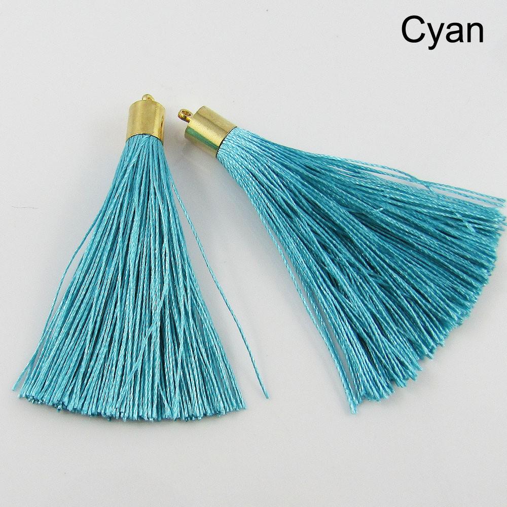 10pce Silky Polyester Tassel with Gold Alloy Cap 60mm Pick Colour Earrings etc