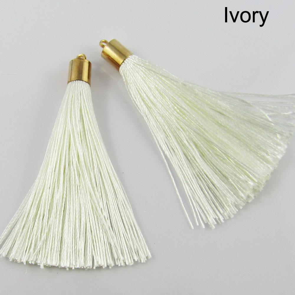 10pce Silky Polyester Tassel with Gold Alloy Cap 60mm Pick Colour Earrings etc