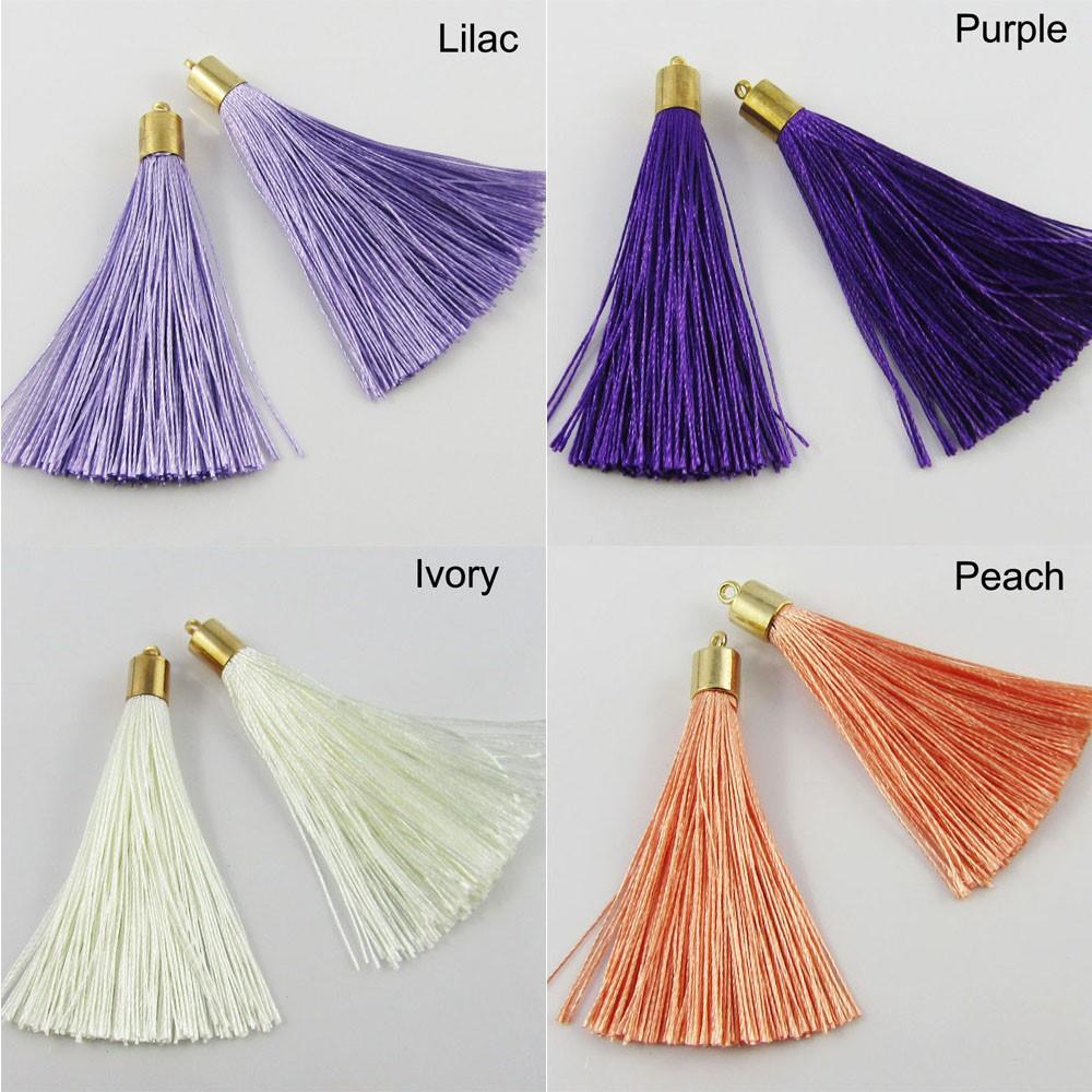 10pce Silky Polyester Tassel with Gold Alloy Cap 60mm Pick Colour Earrings etc