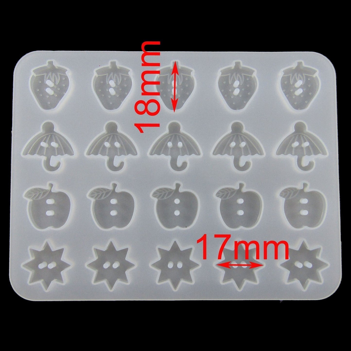 Berry Umbrella Apple Star Novelty Button Silicone Casting Mould for Epoxy Resin