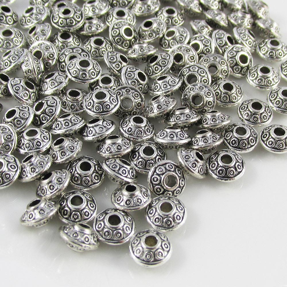140pcs Abacus Spacer Beads 6x3mm Hole 2mm Antique Silver