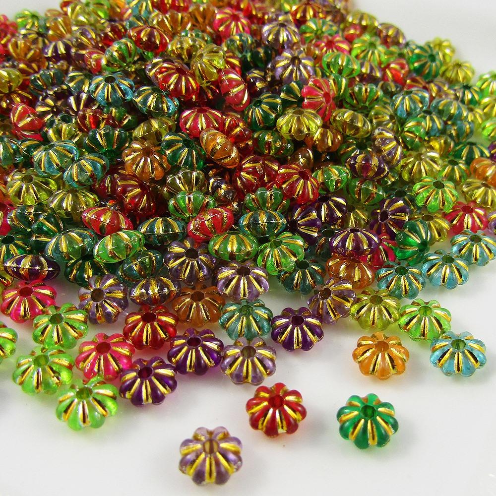 50g 675+pcs Acrylic Metallic Etched Tiny Flower Craft Beads 6.5x3.5mm Hole 1mm