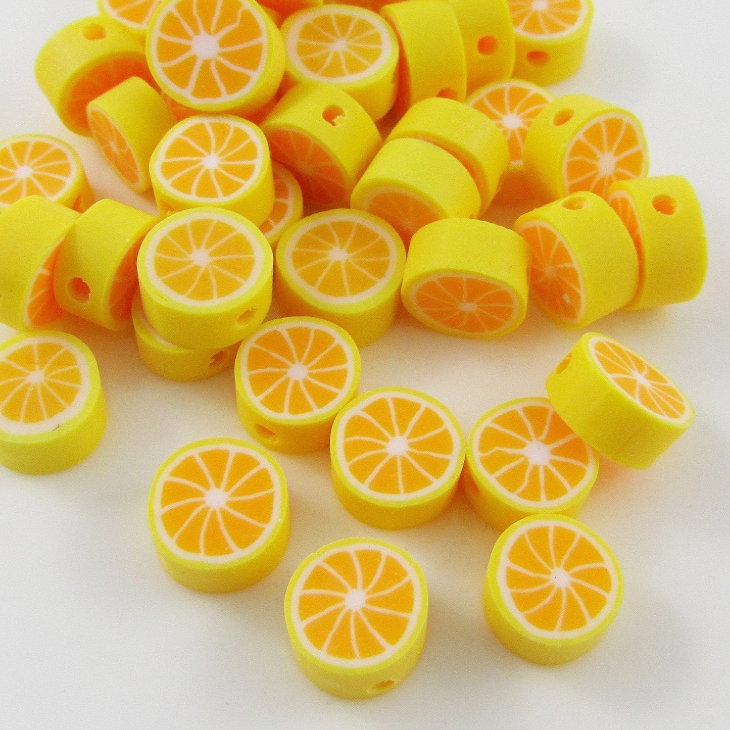 Bulk 50pcs Orange Mandarin Citrus Fruit Bead Polymer Clay 10mm Hole 1-2mm