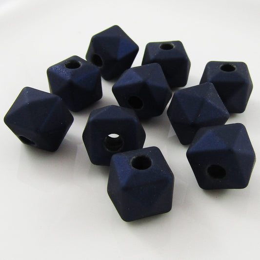 10pcs Acrylic Rubber Look Polygon Metallic Blue Craft Bead 13x13x11mm Hole 3.5mm