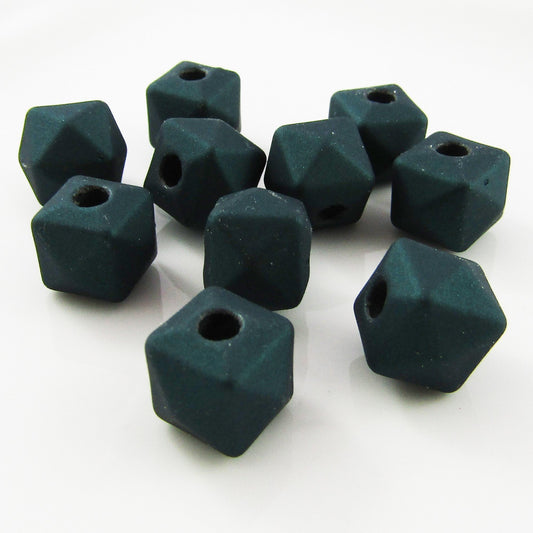 10pcs Acrylic Rubber Polygon Metallic Green Craft Bead 13x13x11mm Hole 3.5mm