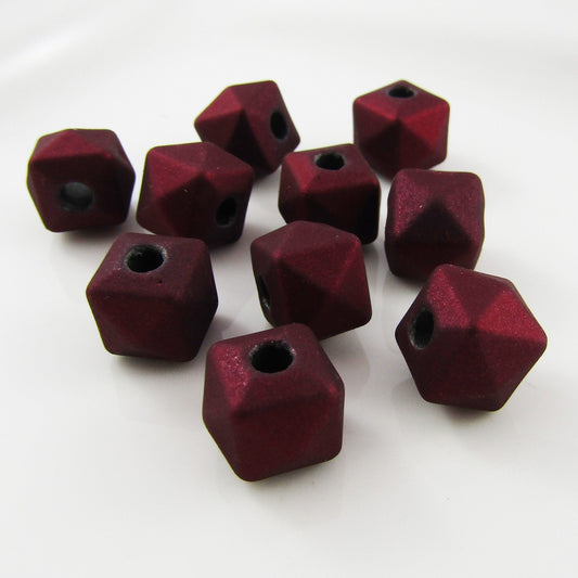 10pcs Acrylic Rubber Look Polygon Metallic Red Craft Bead 13x13x11mm Hole 3.5mm