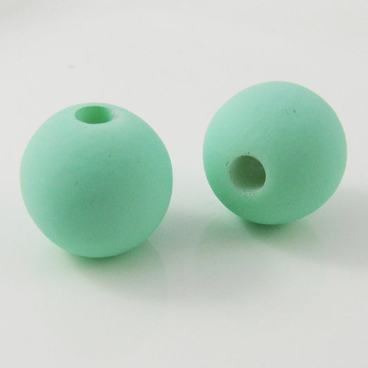 10pcs Acrylic Rubber Look Round Mint Craft Bead 15mm Hole 3.5mm