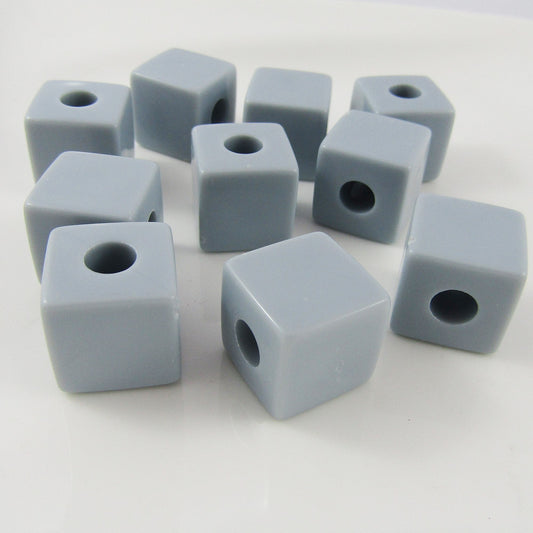 10pcs Acrylic Cube BlueGrey Craft Bead 15x15x15mm Hole 5mm