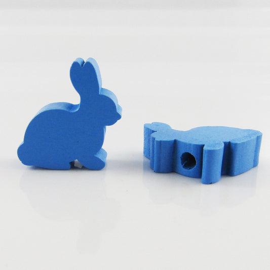 10pcs Wood Easer Bunny Rabbit Craft Bead BLUE 24x24mm Hole 3.5mm