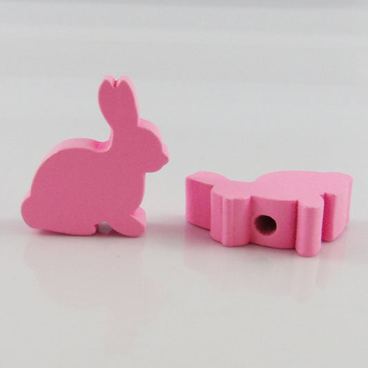 10pcs Wood Easer Bunny Rabbit Craft Bead PINK 24x24mm Hole 3.5mm