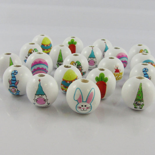 10pcs Printed Wood Round Fun Easter Theme Craft Bead 15mm Hole 3mm