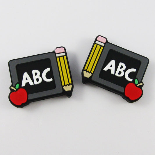 2pcs ABC Blackboard Silicone Focal Bead 24x31mm Hole 2mm Beadable Pen Keychains