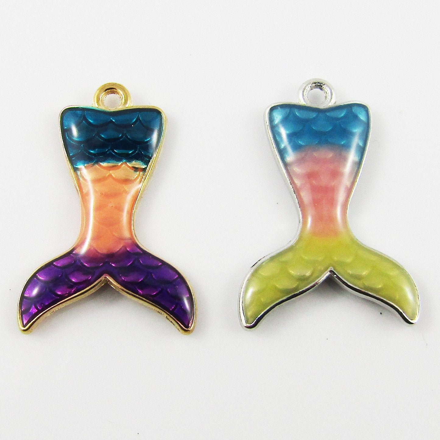 Bulk 10pce Enamel Mermaid Tail Charm Pendant 28x19mm Select Colour