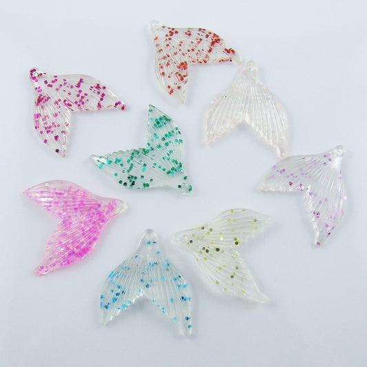 10pcs in Random Pairs Mermaid Tail Charm Pendant Glitter Resin 33x29mm