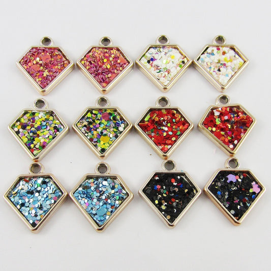 10pcs in Random Pairs Gold Diamond Inlaid Glitter Charm Pendant 20x18mm ACRYLIC