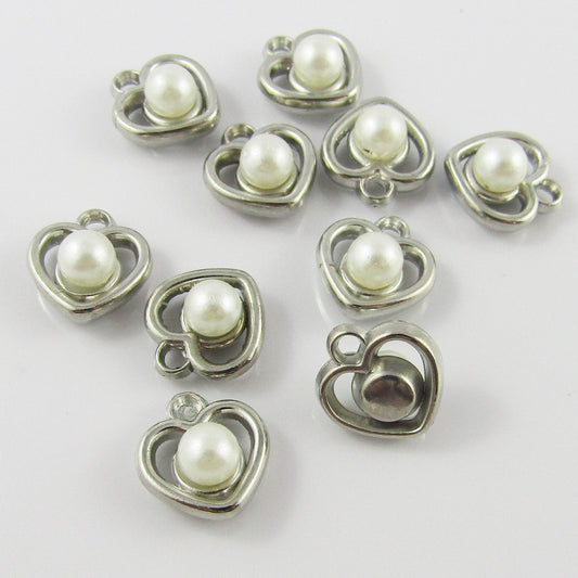 10pcs Pearl in Heart Charm Pendant 14x13x8mm ACRYLIC