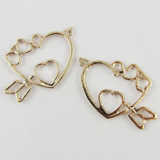 10pcs Arrow Heart Charm Pendant Light Rose Gold 25x37mm Open Bezel