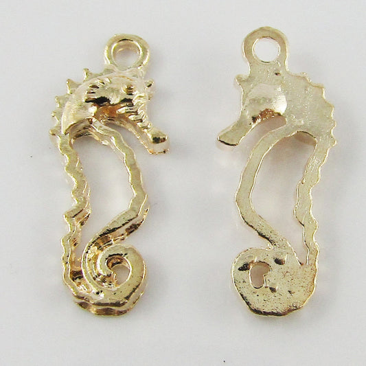 10pcs Tiny Seahorse Charm Pendant Light Rose Gold 21x9mm Open Bezel