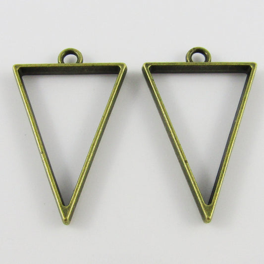 10pcs Triangle Charm Pendant Antique Bronze 39x25mm Open Bezel