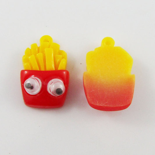 10pcs Goggle Eye Fries Charm Pendant Junk Food ACRYLIC 23x14mm