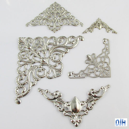 20pcs Metal Filigree Corner Embellishments Silver Craft Cards Scrapbooking