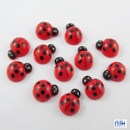 12pcs DIY Resin Ladybug Cabochon Flat Back 15x19mm Cards Scrapbooking Hair Clips