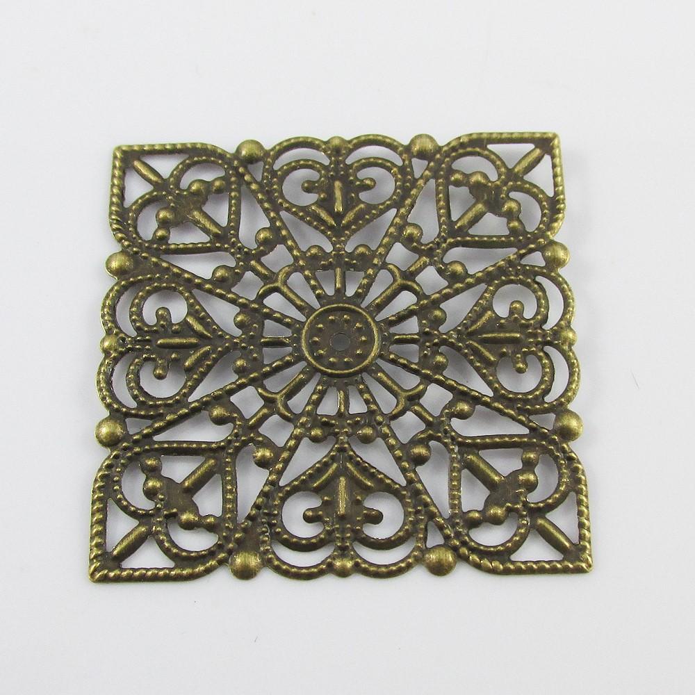 10pcs Metal Filigree Square Embellishments 40mm Antique Bronze Card Scrapbooking