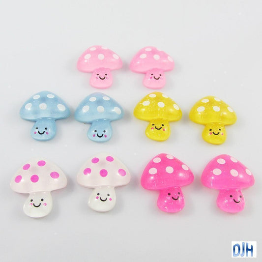 10pcs DIY Resin Happy Mushroom Cabochon Flat Back Cards Scrapbooking Hair Clips