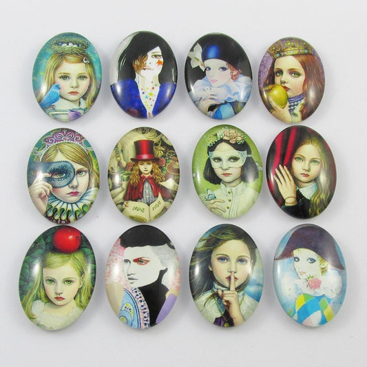 Oval Glass Dome Portrait Print Cabochon 25x18mm Select 5 or 10 pce Random Mix