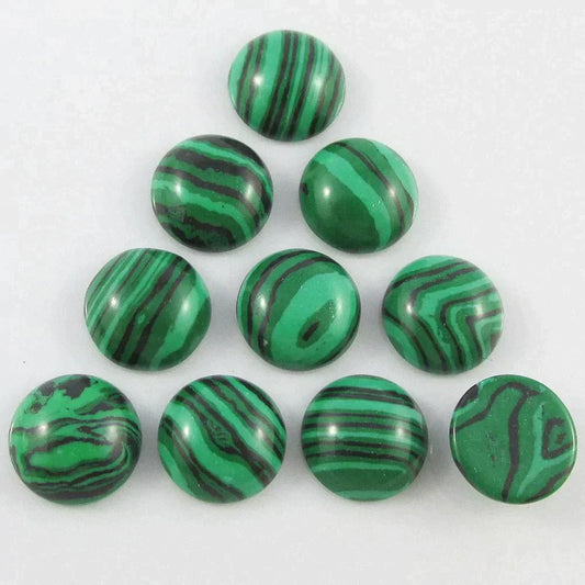 10pcs Synthetic Malachite Gemstone Cabochon 12mm Round Flat Back Earrings etc