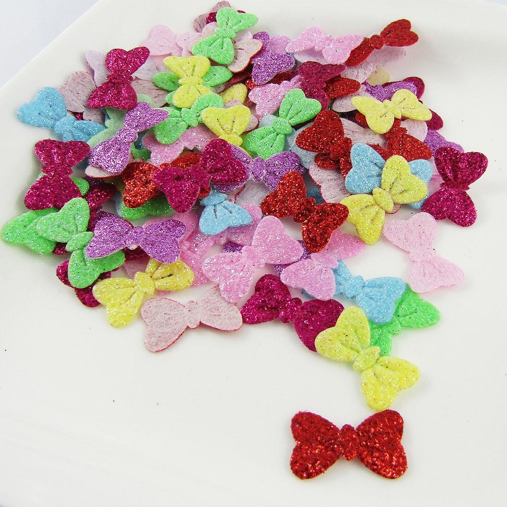235pcs Glitter Bow Patch Non Woven Back 18x11mm Hairclips Cards etc