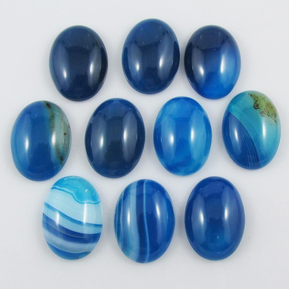 10pcs Dyed Agate Blue Gemstone Cabochon 18x13mm OVAL Flat Back Earrings etc