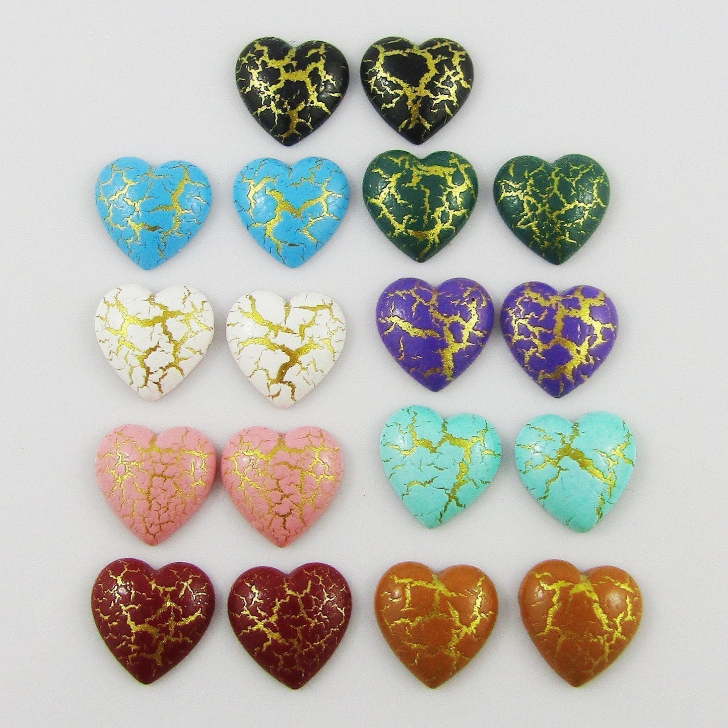 Resin Metallic Crackle Heart Cabochon 12mm Pick 10 or 20 pieces in random pairs