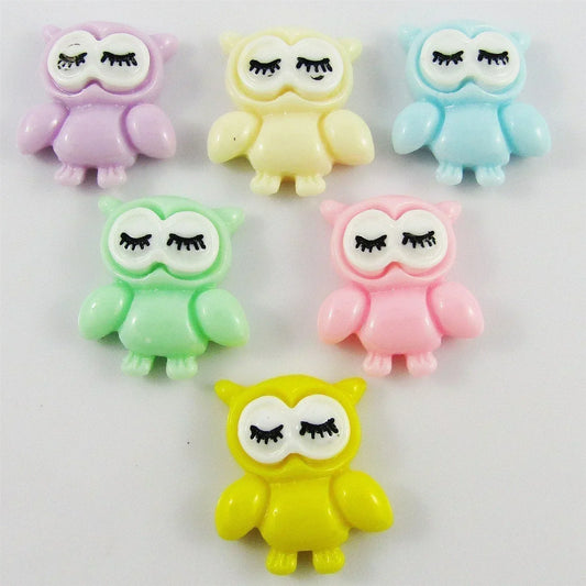 10pcs in Random Pairs DIY Resin Sleepy Owl Cabochon Hair Clips Scrapbooking etc