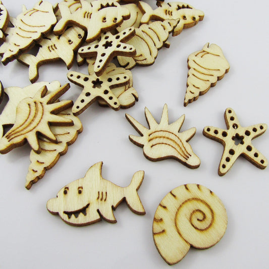 10pcs Laser Cut Wood Mixed Ocean Marine Embellishment Scrapbooking Cards & More!