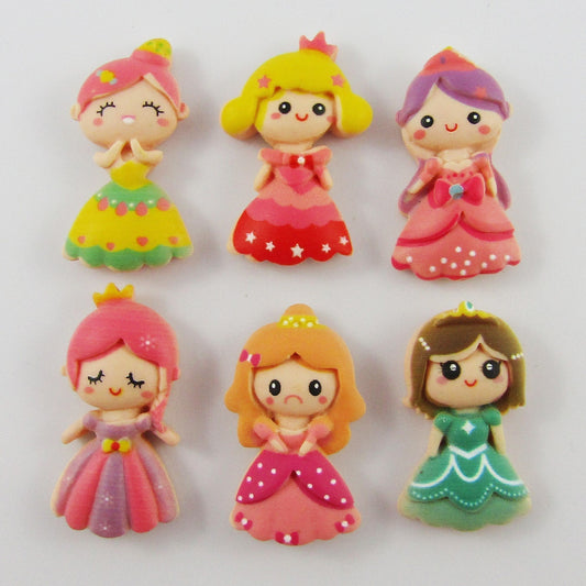 6pcs DIY Resin Princess Cabochon Flat Back Hair Clips Scrapbooking etc