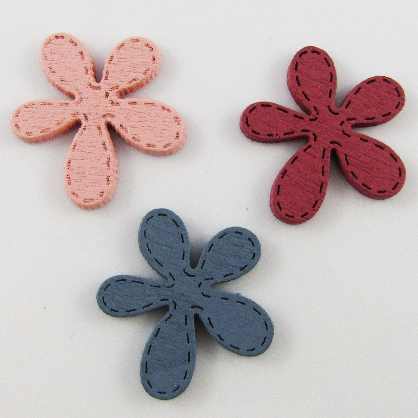 10pcs Daisy Stitches Painted Wood Cabochons Scrapbooking Cards Select Colour