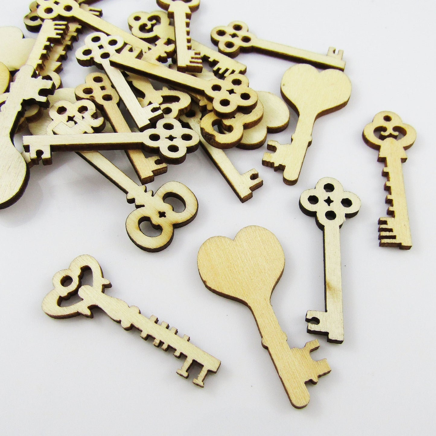 20pcs Laser Cut Wood Antique Keys Cabochons Scrapbooking Cards & More!