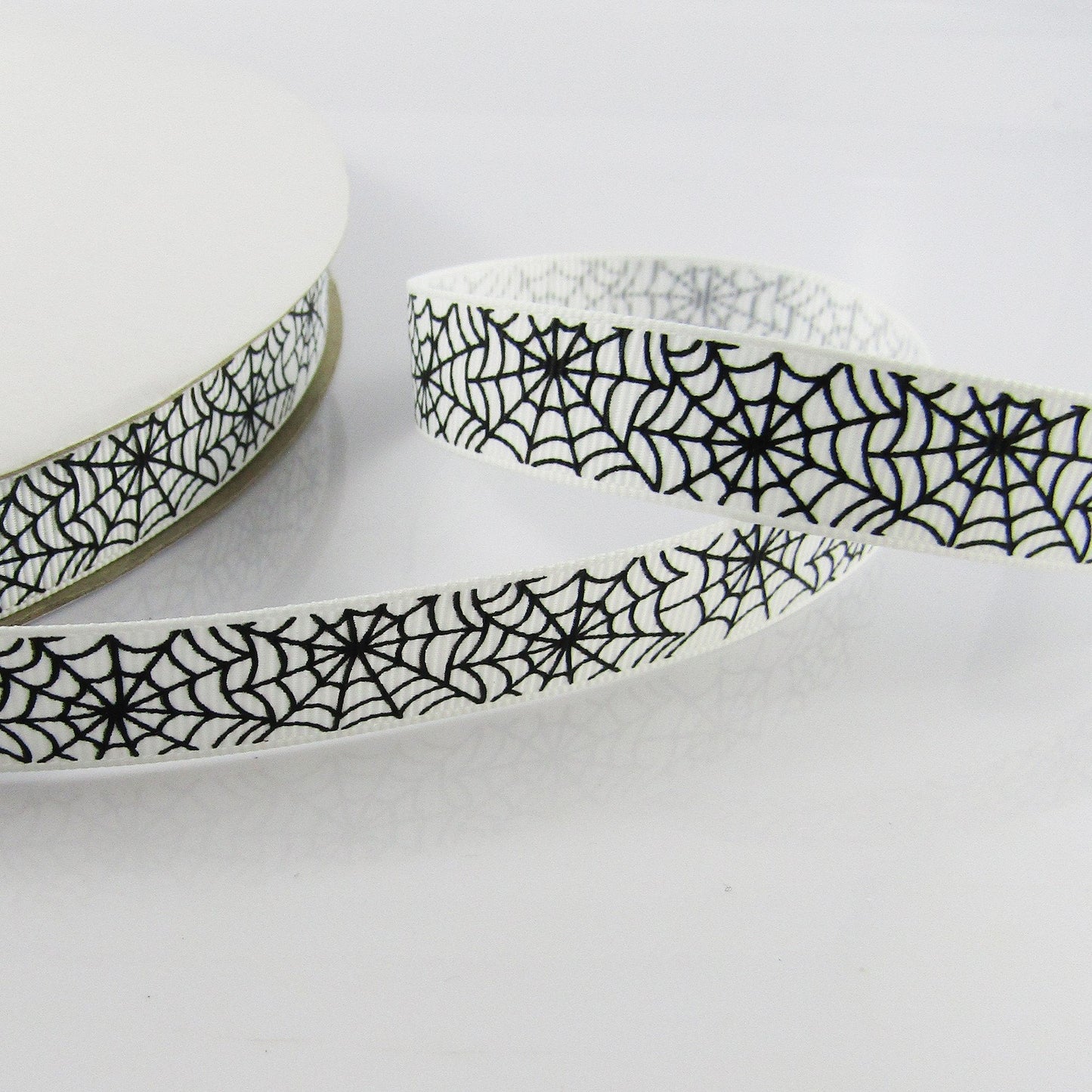 3metres Halloween Print Spider Web Grosgrain Ribbon 16mm White