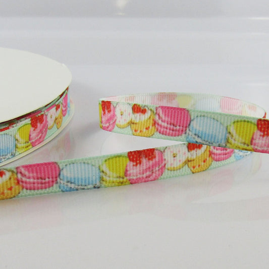 3metres Printed Macaroons & Cupcake Grosgrain Ribbon 10mm