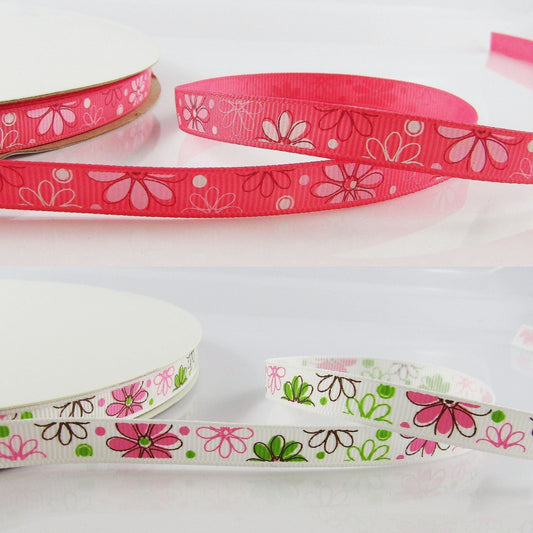 3metres Printed Daisy Flower Grosgrain Ribbon 10mm Select Colour